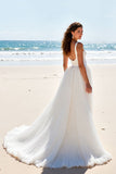 A Line Square Neck Long Ivory Wedding Dress