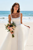 A Line Square Neck Long Ivory Wedding Dress
