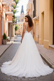 Simple Ruched A Line Ivory V Neck Wedding Dress