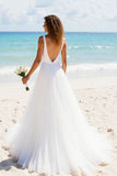 Simple Ivory V Neck A Line Wedding Dress