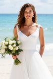 Simple Ivory V Neck A Line Wedding Dress