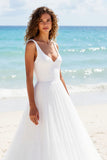 Simple Ivory V Neck A Line Wedding Dress