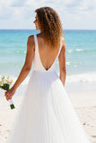 Simple Ivory V Neck A Line Wedding Dress