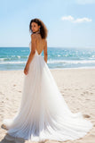 Halter Pleated A Line Ivory Wedding Dress