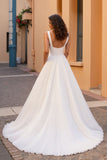 Ivory Square Neck A Line Long Wedding Dress