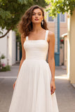 Ivory Square Neck A Line Long Wedding Dress