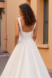 Ivory Square Neck A Line Long Wedding Dress