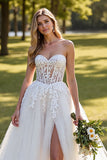 A Line Sweetheart Appliqued Ivory Wedding Dress With Slit