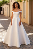Simple Ivory Off The Shoulder Long Wedding Dress