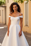 Simple Ivory Off The Shoulder Long Wedding Dress