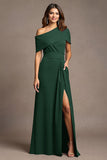 Burgundy A Line Long Mother Of The Bride Dress With Slit