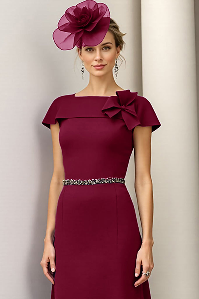 WEDTREND Women Burgundy Mother Of The Bride Dress Floral Short Sleeve A