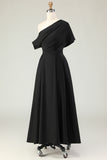 Black A Line Satin Mother Of The Bride Dress With Pockets