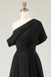 Black A Line Satin Mother Of The Bride Dress With Pockets