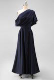 Black A Line Satin Mother Of The Bride Dress With Pockets