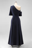 Black A Line Satin Mother Of The Bride Dress With Pockets