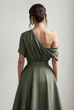 Black Satin A Line Mother Of The Bride Dress With Pockets