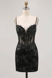 Sparkly Sequins Dark Green Bodycon Backless Corset Mini Prom Dress