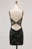 Sparkly Sequins Dark Green Bodycon Backless Corset Mini Prom Dress