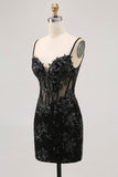 Sparkly Sequins Dark Green Bodycon Backless Corset Mini Prom Dress