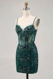 Dark Green Corset Bodycon Cocktail Dress with Sequins