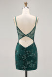 Sparkly Sequins Dark Green Bodycon Backless Corset Mini Prom Dress