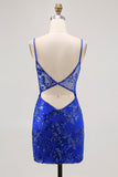Sparkly Sequins Dark Green Bodycon Backless Corset Mini Prom Dress