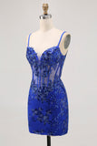 Sparkly Sequins Dark Green Bodycon Backless Corset Mini Prom Dress