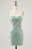 Sage Sweetheart Corset Appliqued Mini Prom Dress