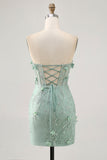 Sage Sweetheart Corset Appliqued Mini Prom Dress