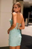 Sage Sweetheart Corset Appliqued Mini Prom Dress