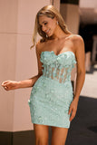 Sage Sweetheart Corset Appliqued Mini Prom Dress