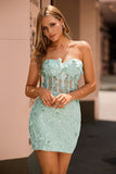 Sage Sweetheart Corset Appliqued Mini Prom Dress