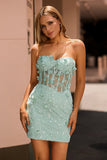 Sage Sweetheart Corset Appliqued Mini Prom Dress