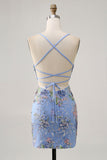 Sparkly Sequins Pink Bodycon Floral Short Prom Dress