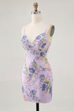 Black Bodycon Floral Short Prom Dress with Sequins