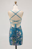 Sparkly Sequins Pink Bodycon Floral Short Prom Dress