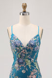 Black Bodycon Floral Short Prom Dress with Sequins