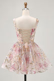 Sparkly A-line Square Neck Sequins Floral Short Prom Dress