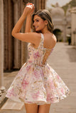 Sparkly A-line Square Neck Sequins Floral Short Prom Dress