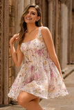 Sparkly A-line Square Neck Sequins Floral Short Prom Dress