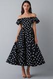 Off The Shoulder Black White Polka Dot Dress