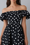 Off The Shoulder Black White Polka Dot Dress