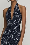 Halter Black A Line White Polka Dot Dress
