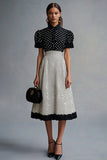 Black White Ruffled A Line Midi Polka Dot Dress