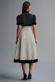 Black White Ruffled A Line Midi Polka Dot Dress