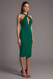 Burgundy Sheath Criss Cross Neck Cut Out Midi Formal Dress