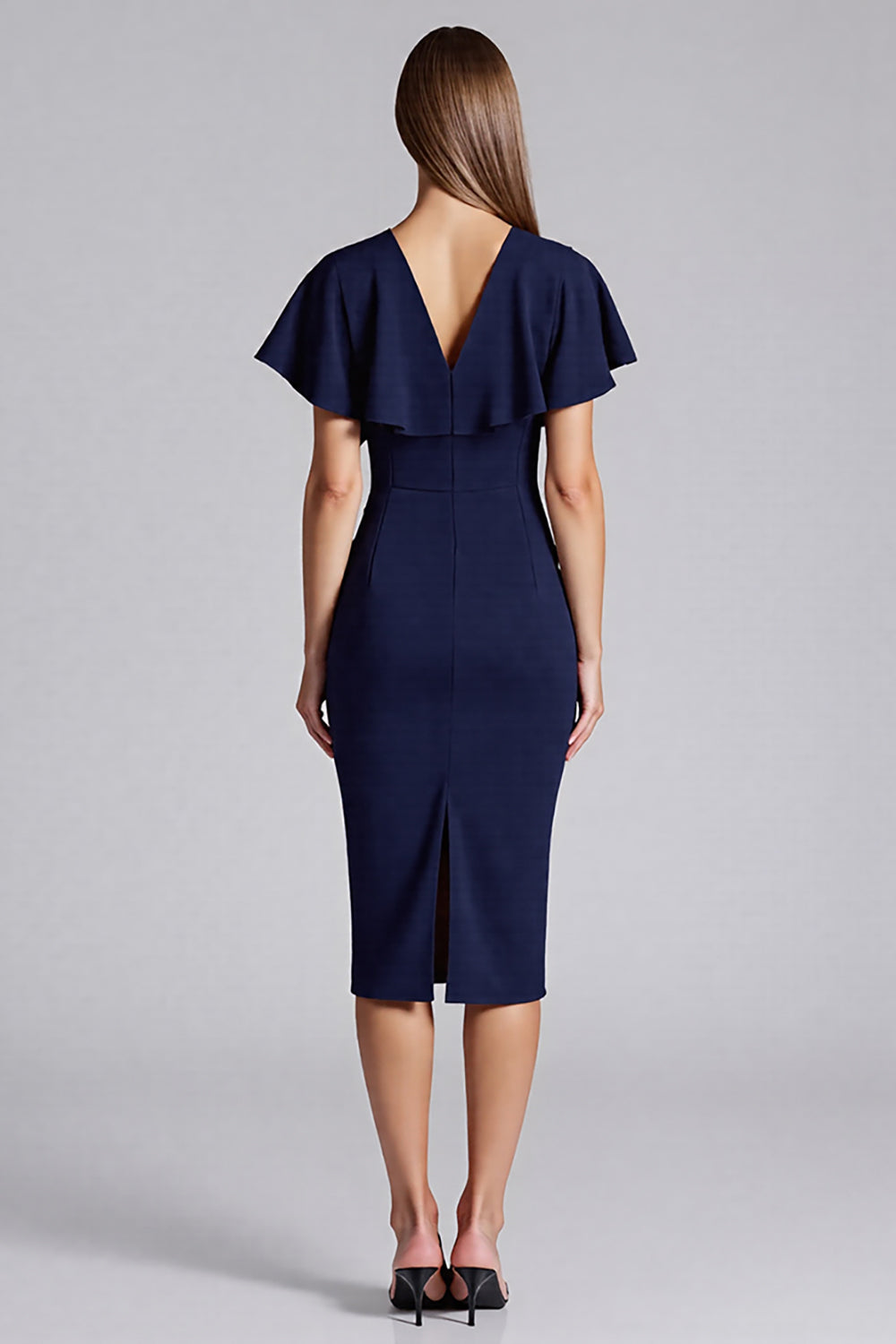 WEDTREND Women Sheath Formal Dress Short Sleeve Navy V Neck Midi Cocktail Dress Wedtrend UK WEDTREND Women Sheath Formal Dress Short Sleeve Navy V Neck Midi Cocktail Dress Wedtrend UK