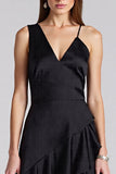 A Line V Neck Ruffled Little Black Dress