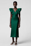 Taro Purple V Neck Sheath Ruffled Midi Formal Dress